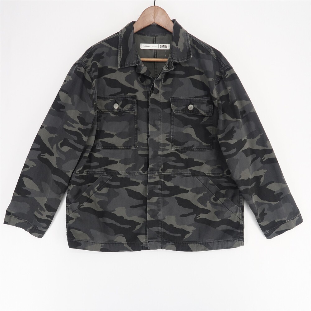 Lovers + Friends Lance Jacket Womens S Gray‎ Camo Parka Utility Button Up Cotton